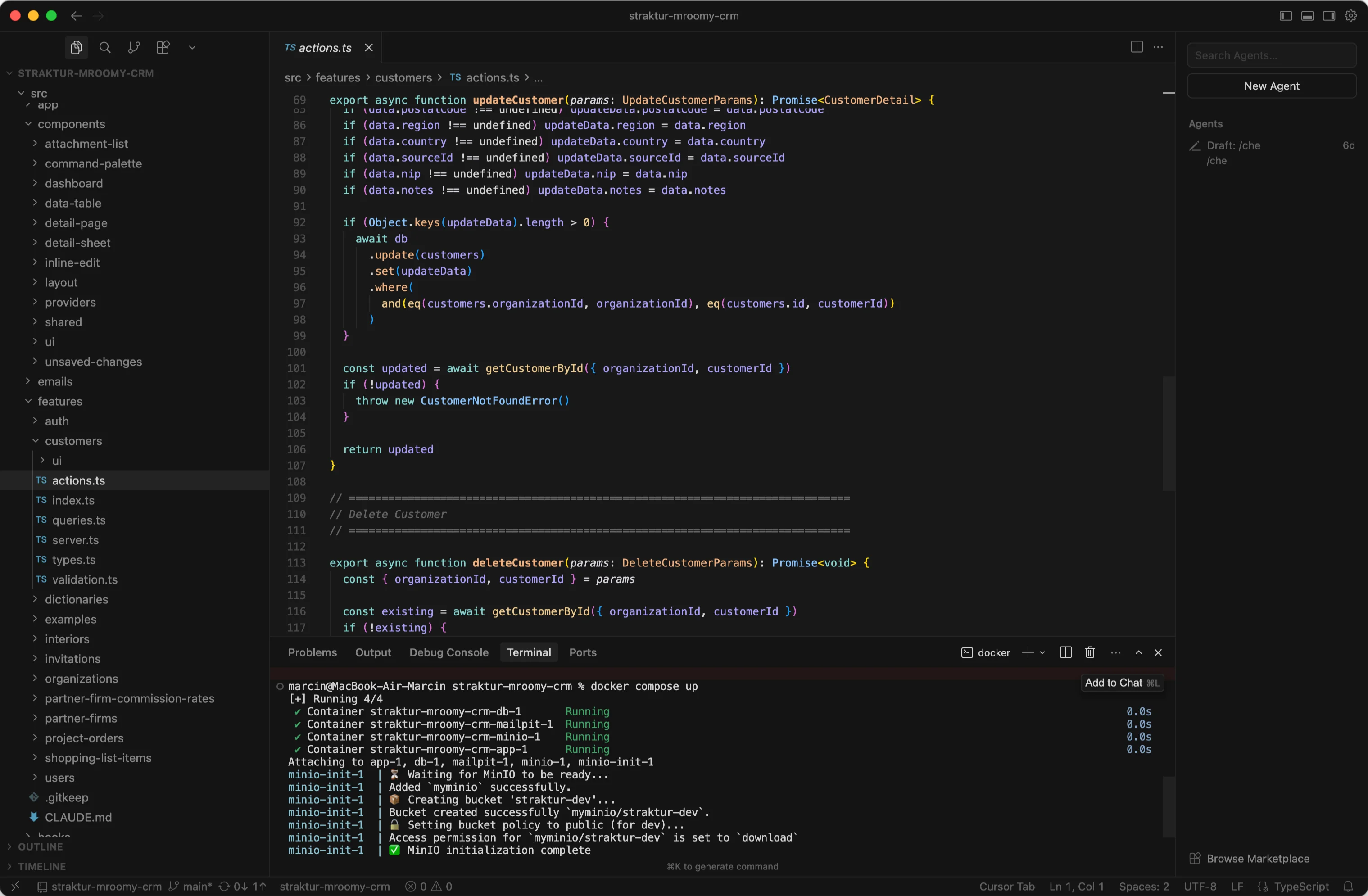 Cursor IDE with Straktur project structure and dev server running